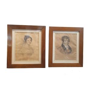 Paire De Dessins Représentant Deux Portraits. Italie, Début Du XIXe Siècle.