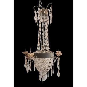Chandelier In Glass And Gilded Wood.  Tuscany,late 18th Century.