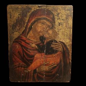 Icône Représentant La Vierge à l'Enfant. Grèce, XVIIe Siècle.