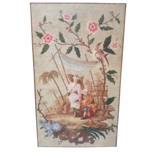 Painting On Canvas Depicting A Chinoiserie Scene.piedmont,18th Century.