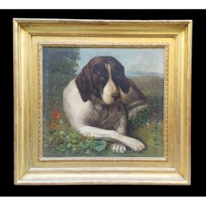 Painting Depicting A Dog .france,19th Century. 