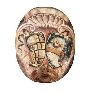 Painted Wooden Coat Of Arms.tuscan,18th Century.