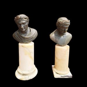 Paire de bustes en bronze du Grand Tour. Rome, début du XIXe siècle.