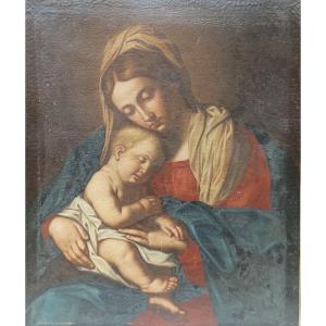 Oil On Canvas Depicting Madonna With Child. Circle Of Sassoferrato(1609-1685).