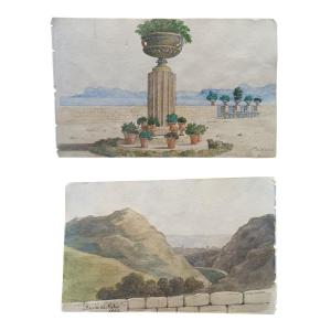 Aquarelle sur papier Grand Tour. Palermo, 1832.