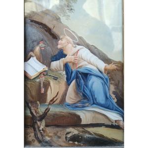 Painting On Glass Saint Peter And The Rooster.veneto,18th Century.