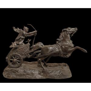 Sculpture en bronze représentant un char. Signé Prof.G.Matteini ,début du 20ème siécle.