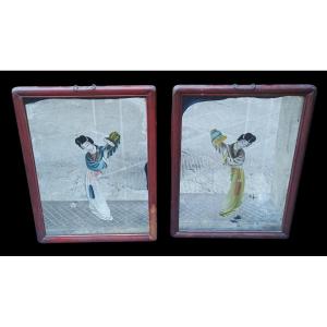 Pair Of Painted Mirrors. China, Late 19th Century.