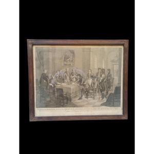 Engraving Depicting The Treaty Of Tolentino. Rome, 1801.