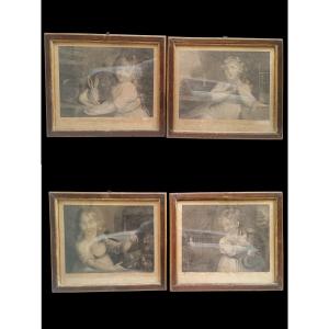 Série de quatre gravures représentant des petites filles. Alessandro Zaffonato, début du XIXe 