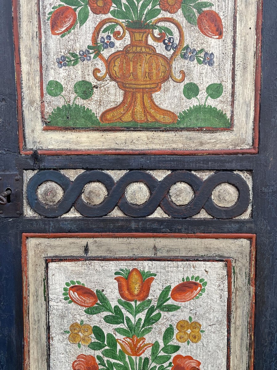 Blue Tyrolean Wardrobe Painted With Flowers-photo-4