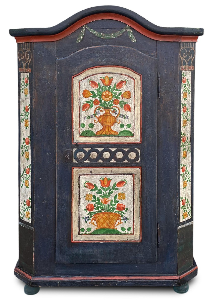 Blue Tyrolean Wardrobe Painted With Flowers