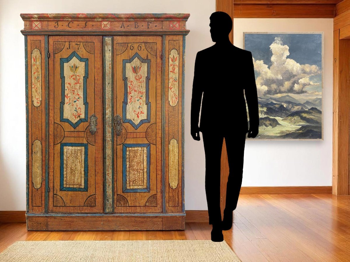 Antique Painted Wardrobe With Flowers Dated 1766-photo-7