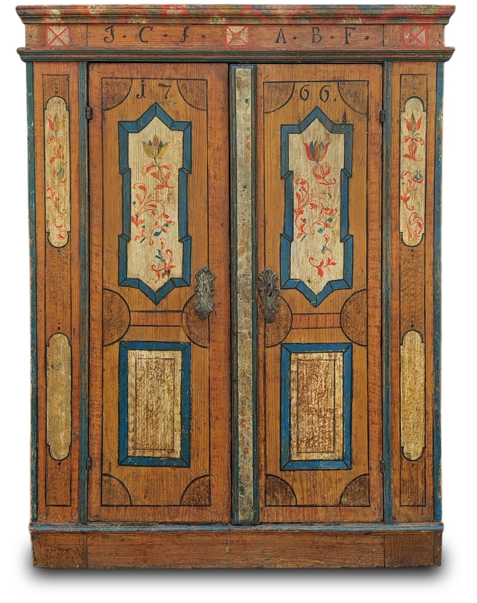 Antique Painted Wardrobe With Flowers Dated 1766