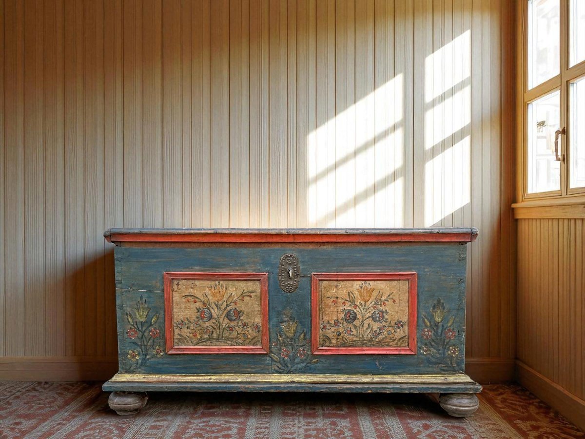 Coffre ancien tyrolien peint-photo-2
