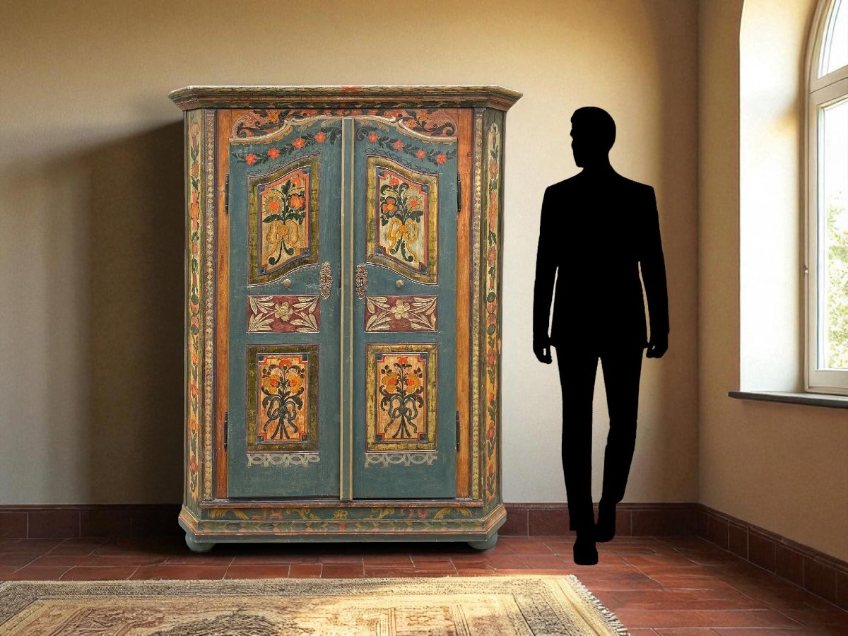 Tyrolean Painted Wardrobe With Floral Motifs – 1829-photo-4