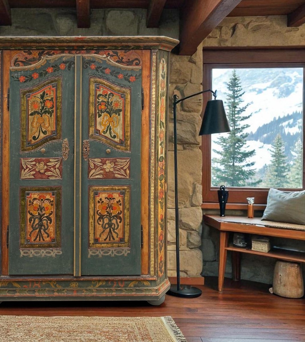 Tyrolean Painted Wardrobe With Floral Motifs – 1829-photo-2