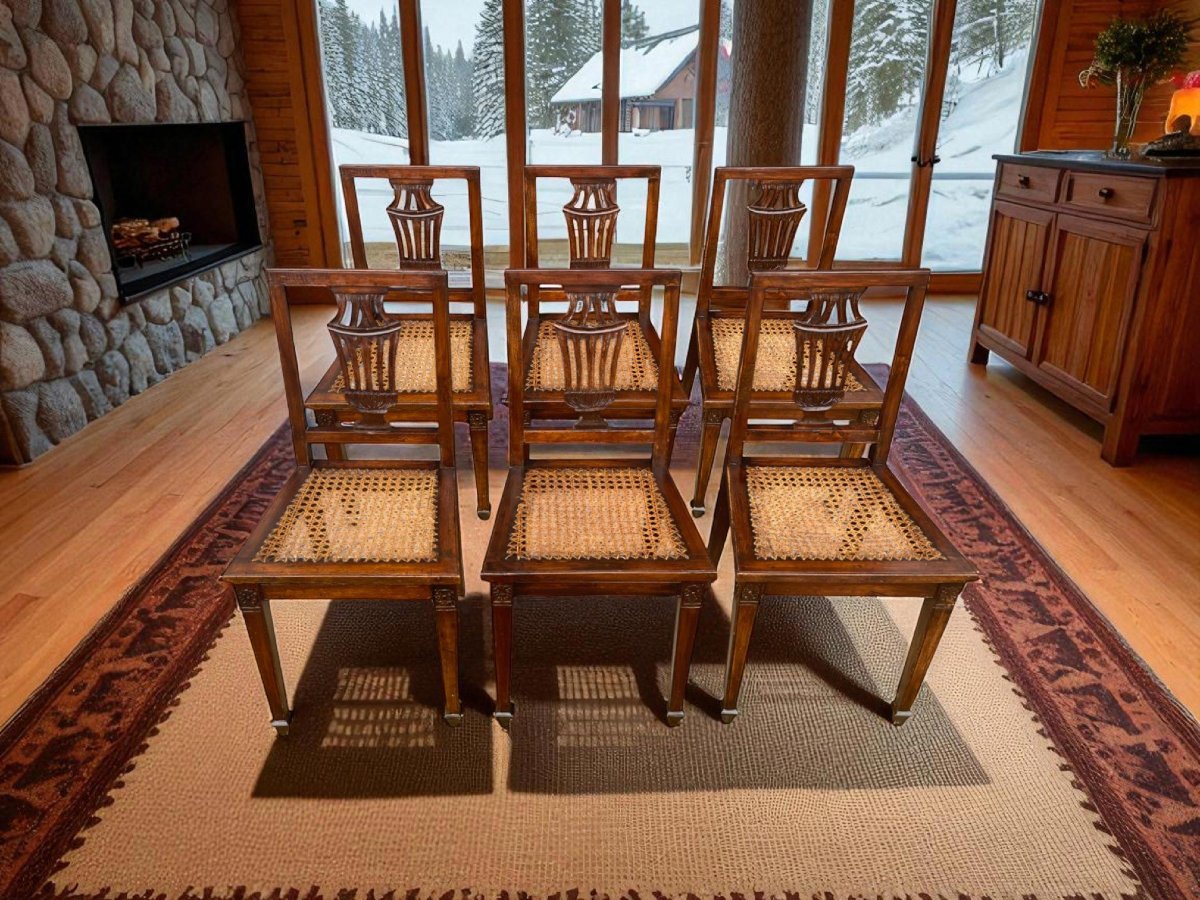 Set de six chaises en noyer, époque Louis XVI-photo-7