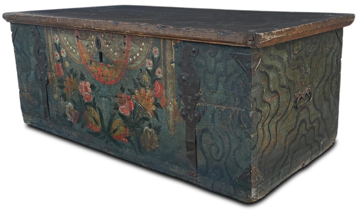 Coffre Alpin peint avec fleurs-photo-2