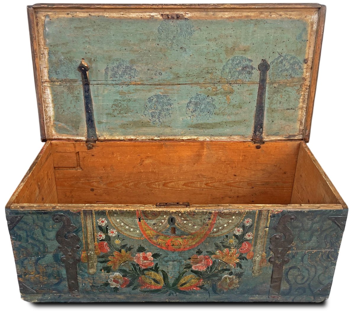 Coffre Alpin peint avec fleurs-photo-3