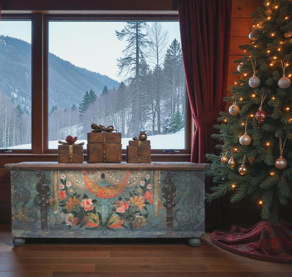 Coffre Alpin peint avec fleurs-photo-8