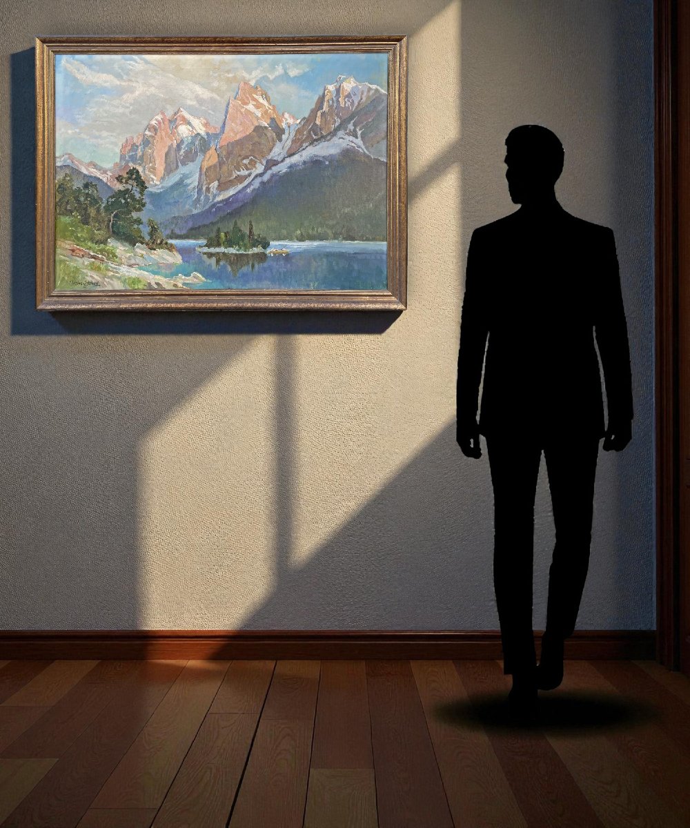 Peinture ancienne "Eibsee et la Zugspitze", Herzberg-Schönwald-photo-3