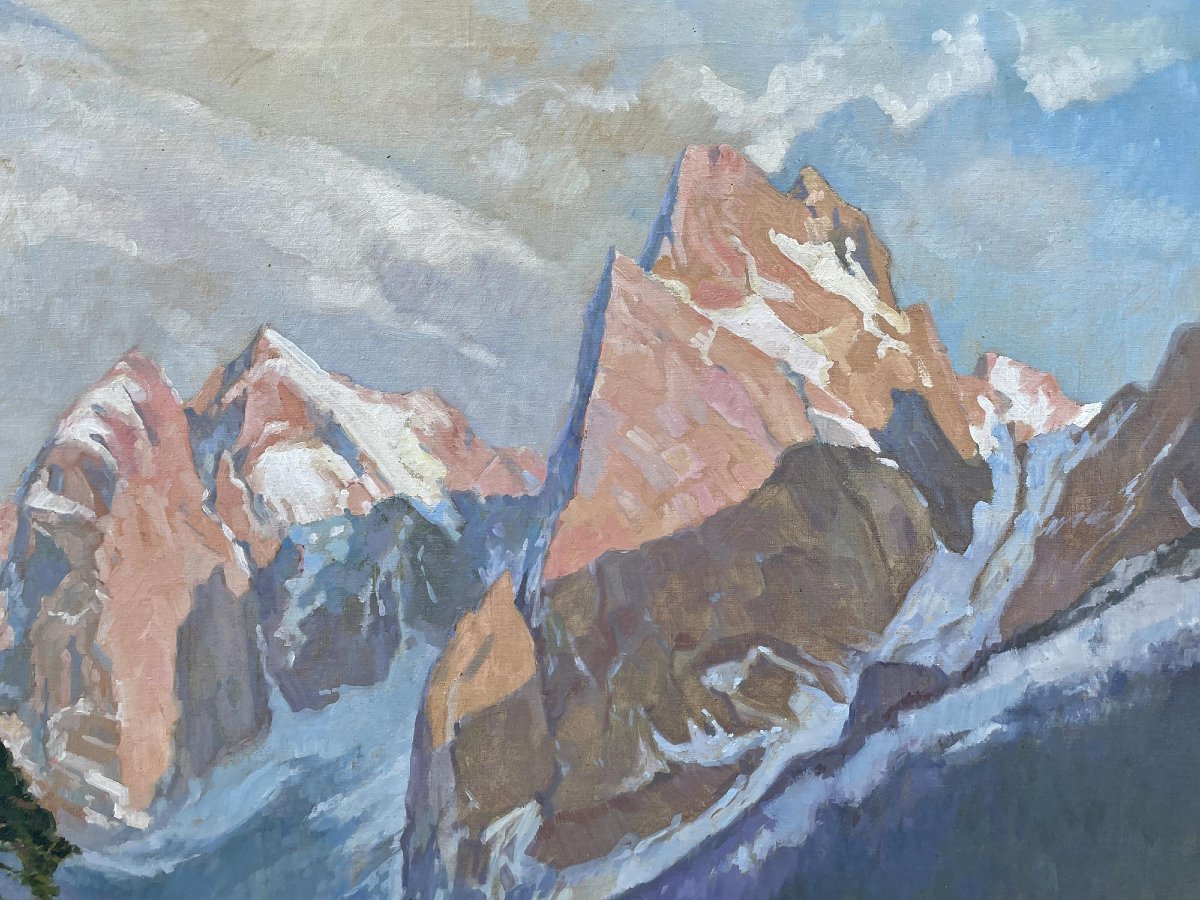 Peinture ancienne "Eibsee et la Zugspitze", Herzberg-Schönwald-photo-3