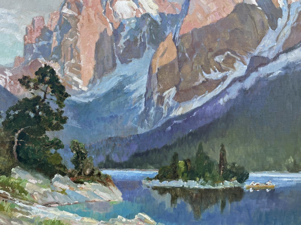 Peinture ancienne "Eibsee et la Zugspitze", Herzberg-Schönwald-photo-6