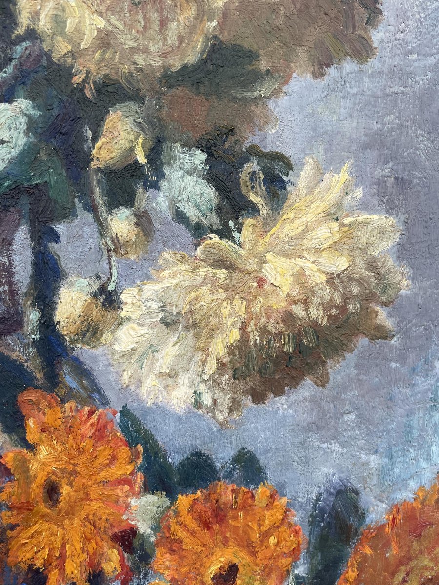 G. Gagneau, Composition With Dahlias And Gerberas -photo-4