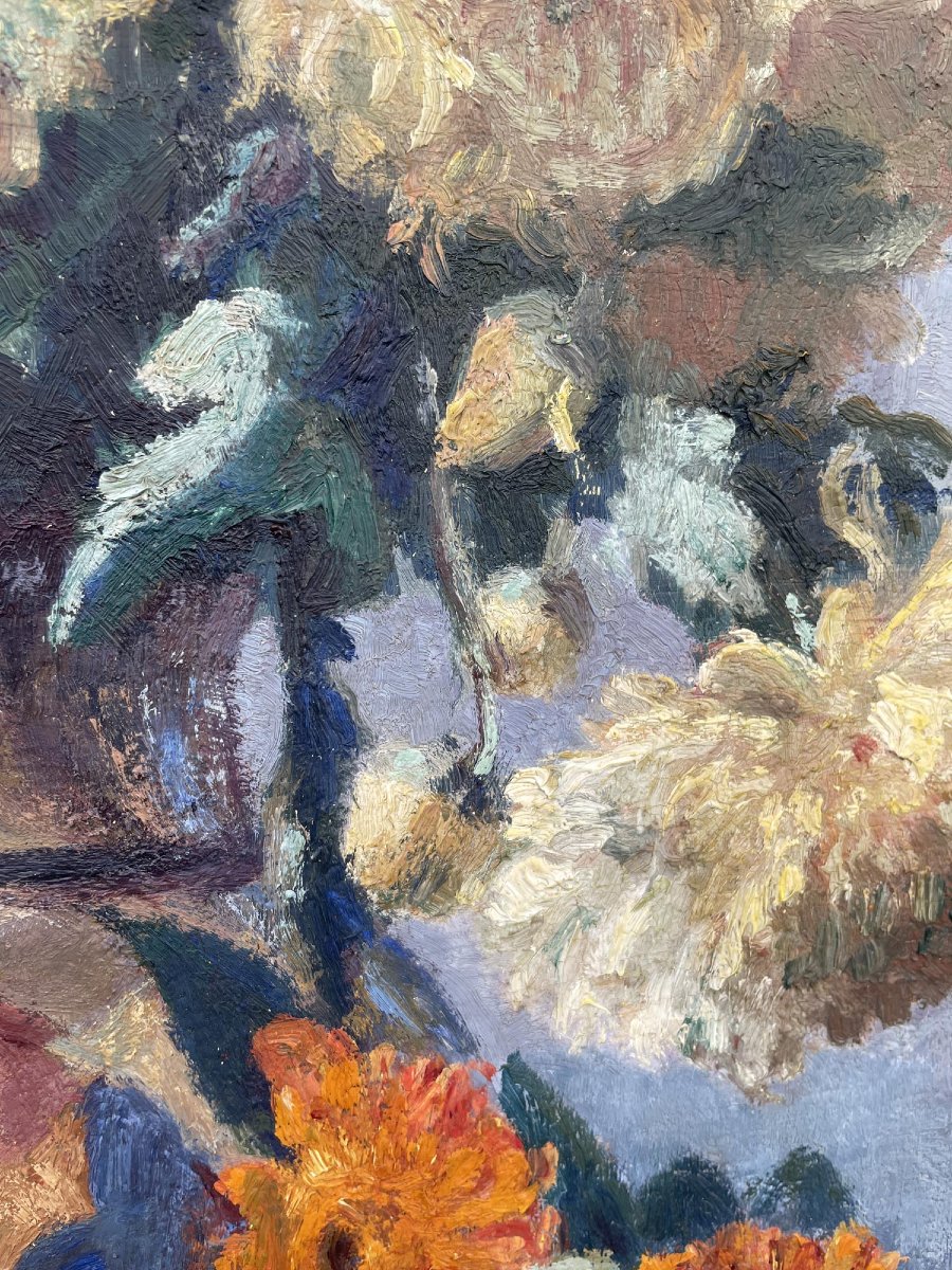 G. Gagneau, Composition With Dahlias And Gerberas -photo-8