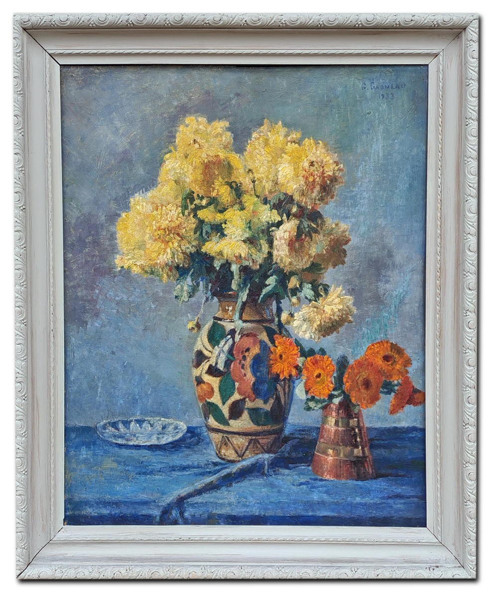 G. Gagneau, Composition With Dahlias And Gerberas 