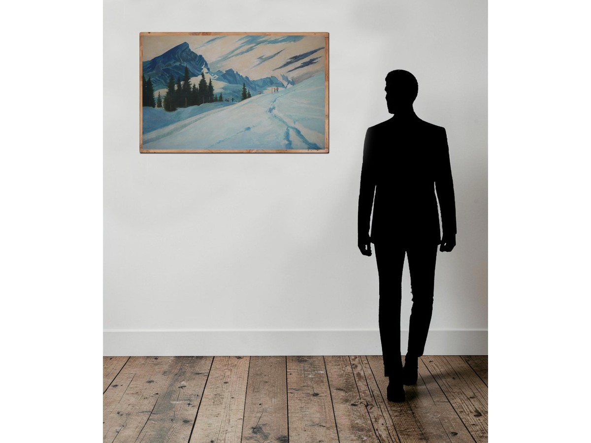 Antique Painting "skiers In Garmisch, Alpspitze – Adalbert Von Wex" - Early '900-photo-2