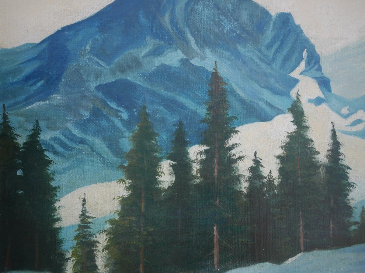Antique Painting "skiers In Garmisch, Alpspitze – Adalbert Von Wex" - Early '900-photo-3
