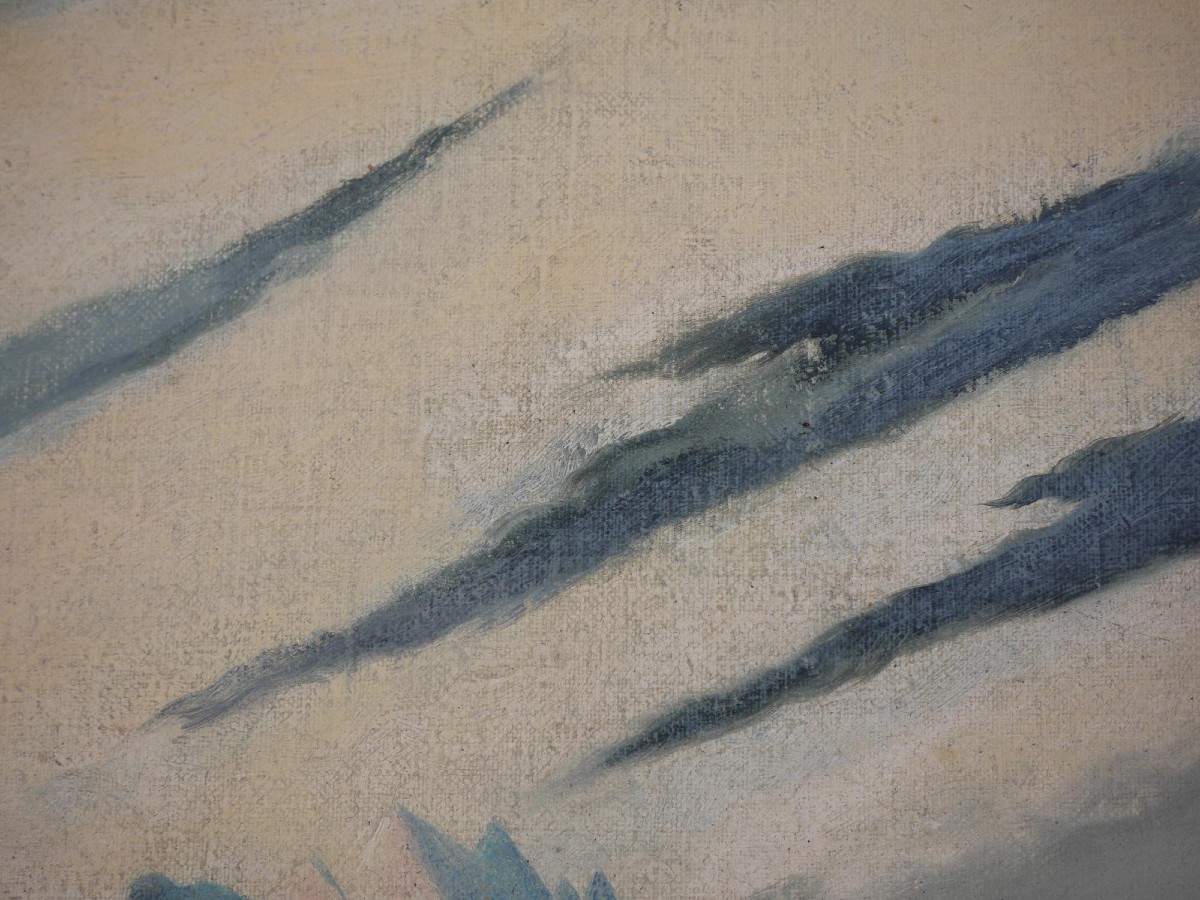 Antique Painting "skiers In Garmisch, Alpspitze – Adalbert Von Wex" - Early '900-photo-6