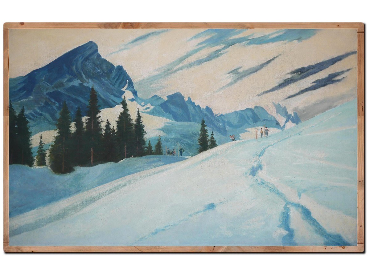Antique Painting "skiers In Garmisch, Alpspitze – Adalbert Von Wex" - Early '900