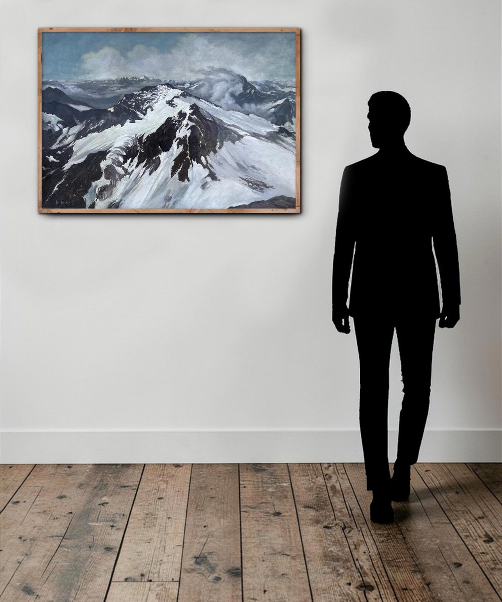 Bernina Massif, Swiss Alps – Oil On Canvas, 1940 By H. Horn -photo-3