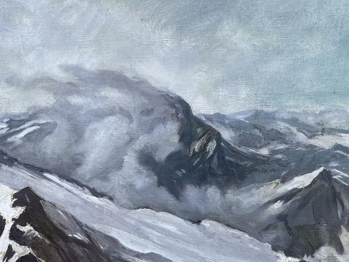 Bernina Massif, Swiss Alps – Oil On Canvas, 1940 By H. Horn -photo-3