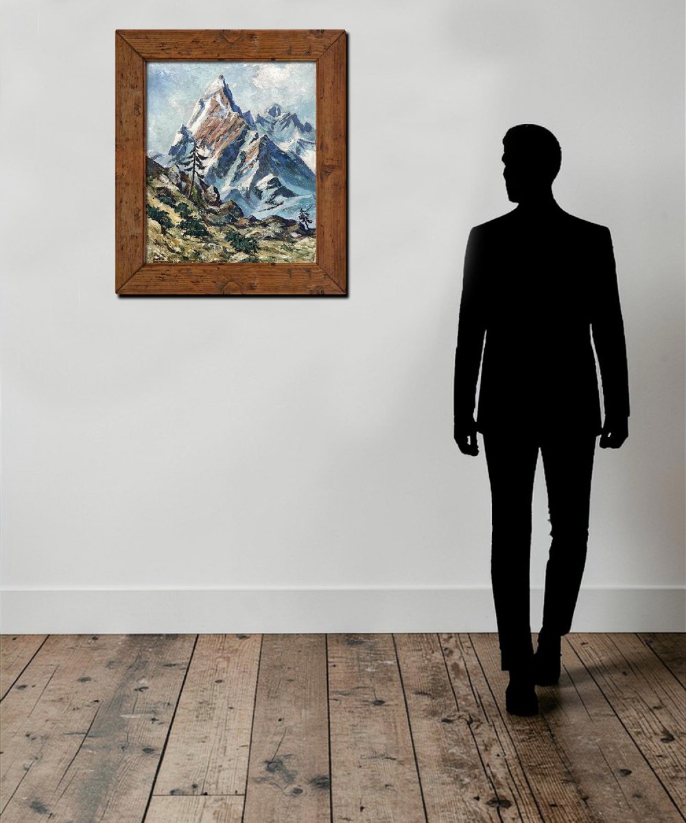 Austrian Alpine Landscape – Oil On Panel, Mid-20th Century -photo-2