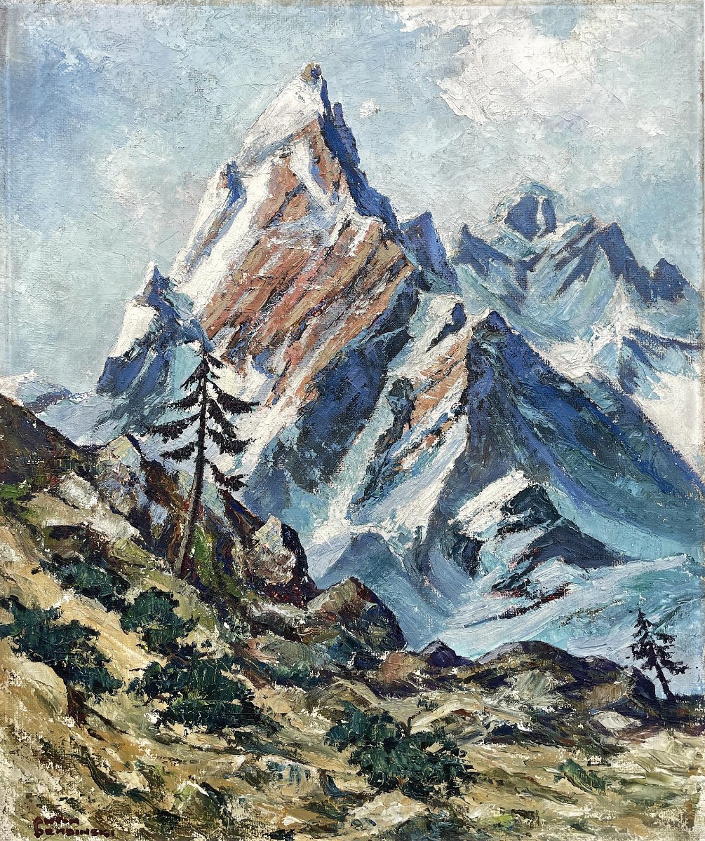 Austrian Alpine Landscape – Oil On Panel, Mid-20th Century -photo-4