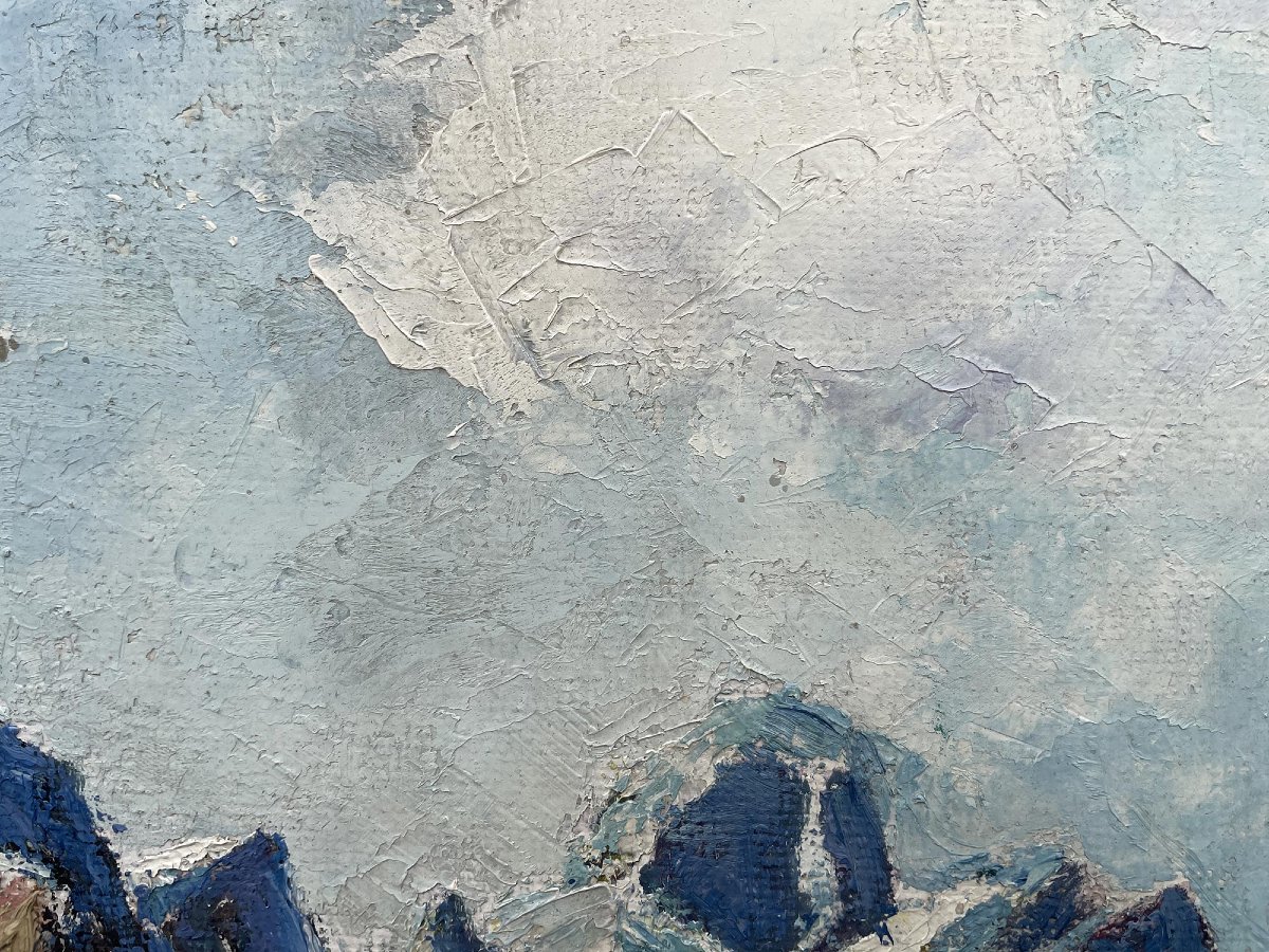 Austrian Alpine Landscape – Oil On Panel, Mid-20th Century -photo-4