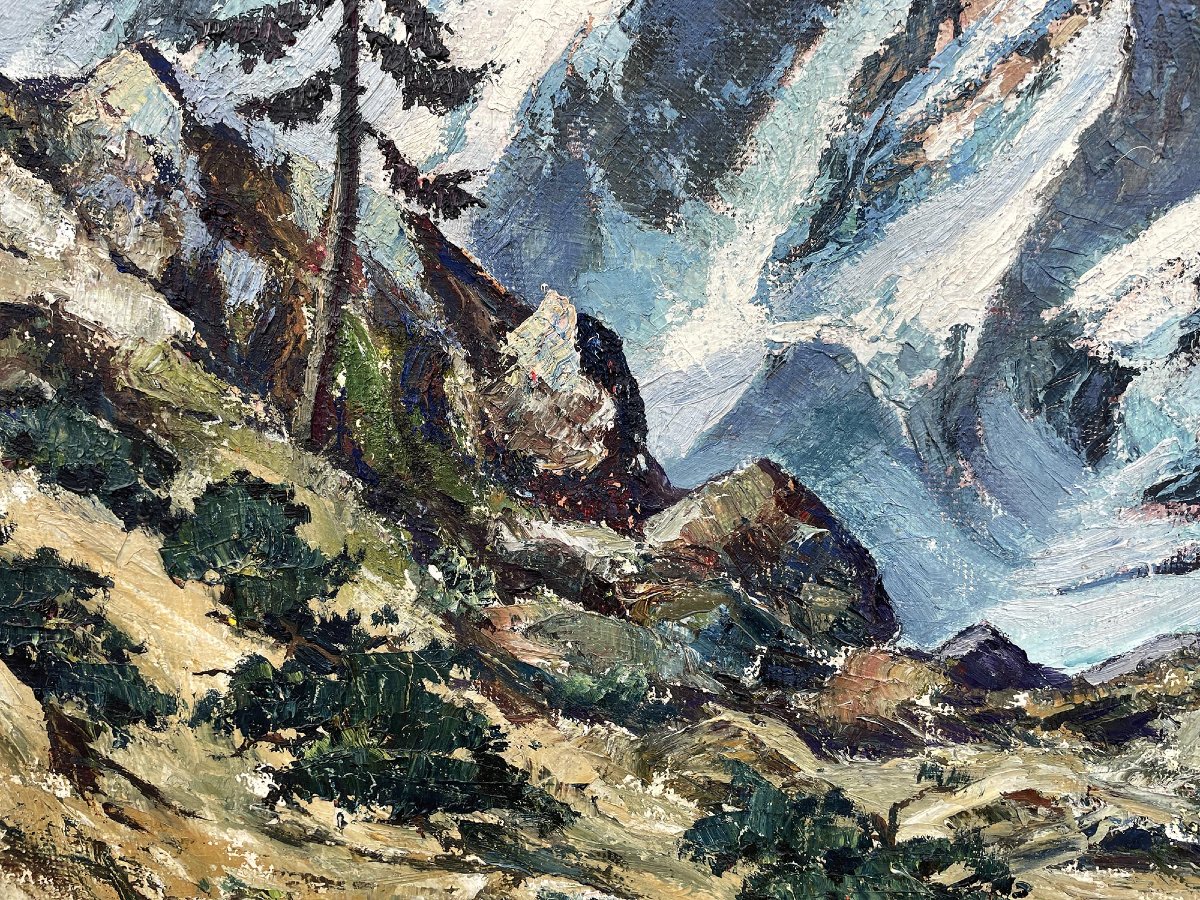 Austrian Alpine Landscape – Oil On Panel, Mid-20th Century -photo-6