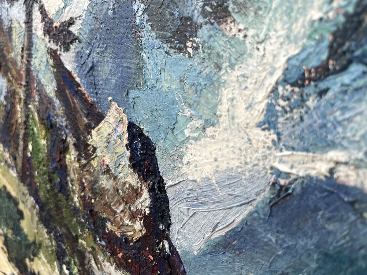 Austrian Alpine Landscape – Oil On Panel, Mid-20th Century -photo-7