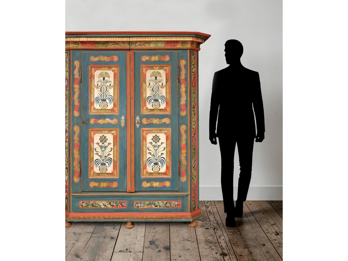Armoire alpine peinte en bleu, début du XIXe siècle-photo-4