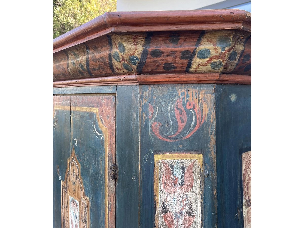 Armoire alpine (tyrolienne) peinte ancienne-photo-1
