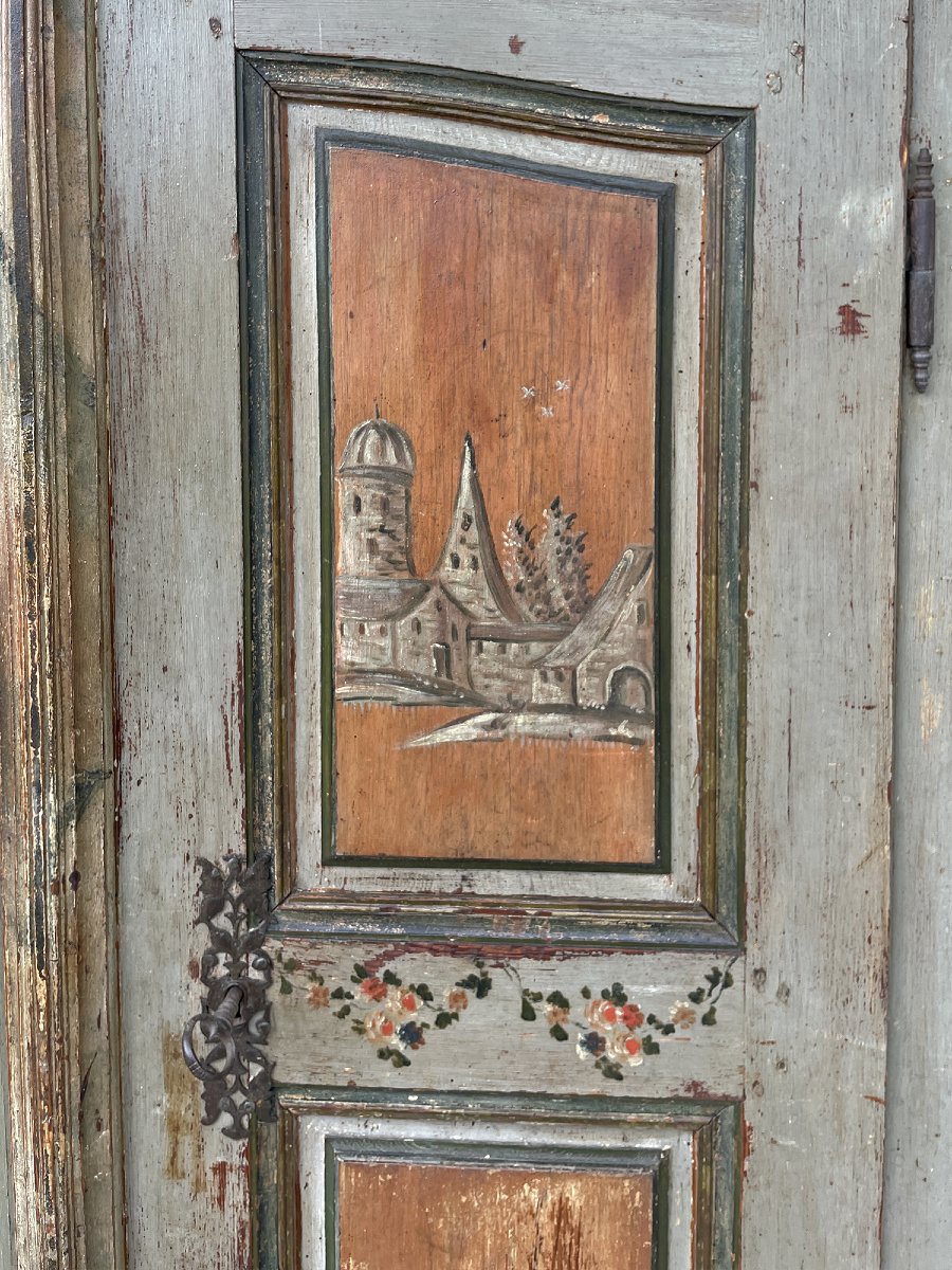 Armoire à deux portes peinte, datée 1804-photo-3