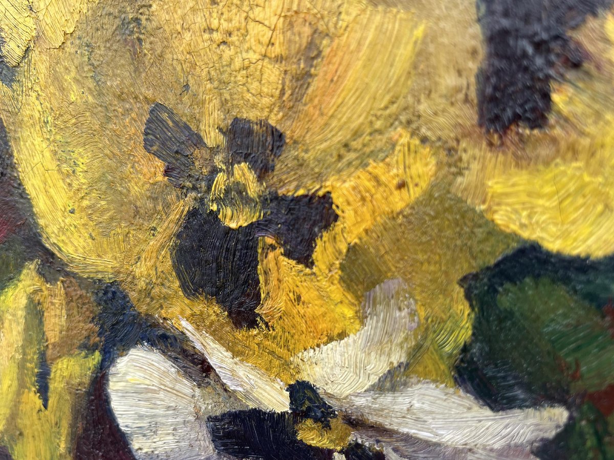 Peinture à l'huile avec fleurs – Pensées – Nature morte florale-photo-2
