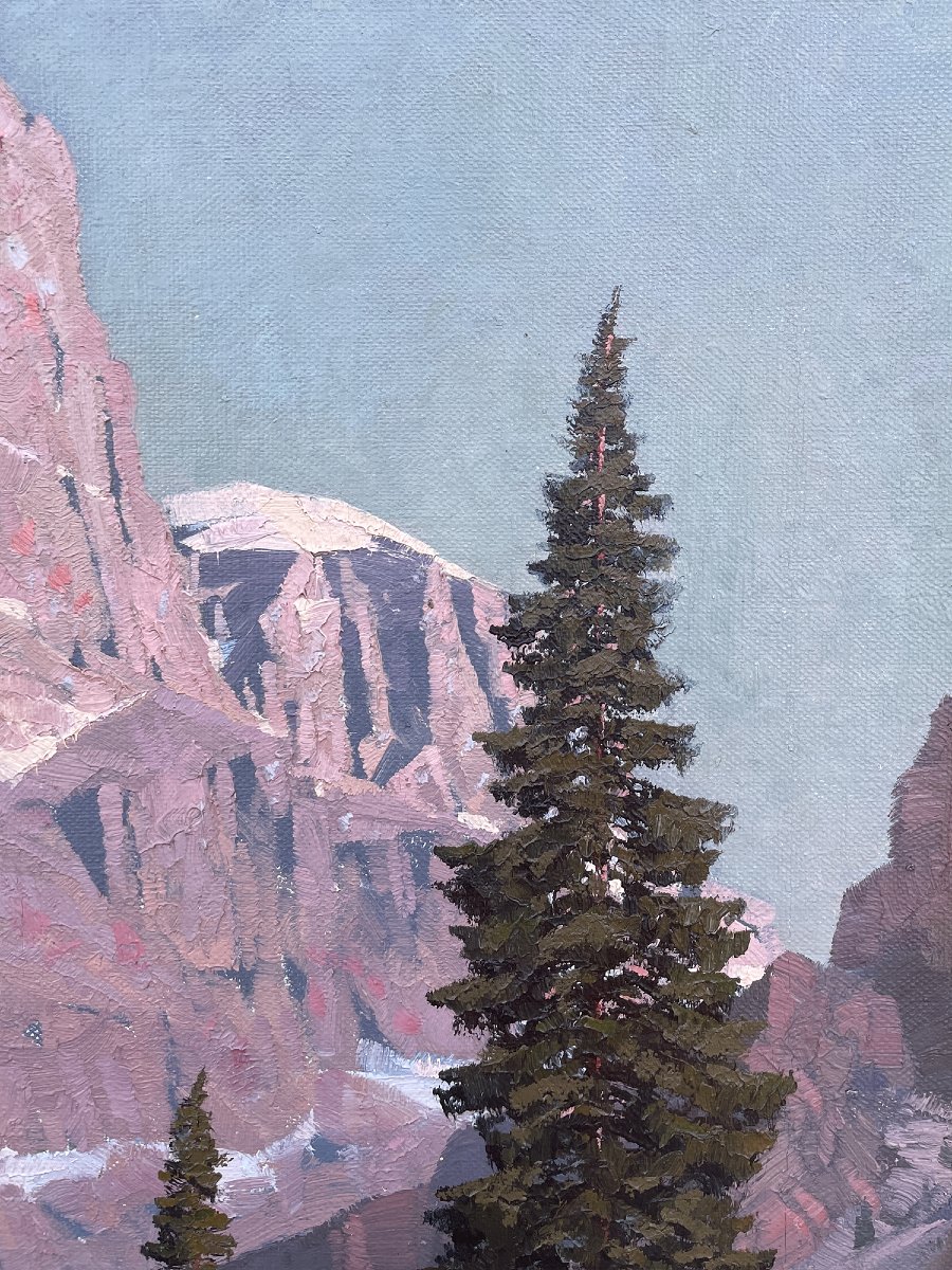 Crozzon Di Brenta, Oil On Canvas, Ca. 1930, Old Master Paintings-photo-2