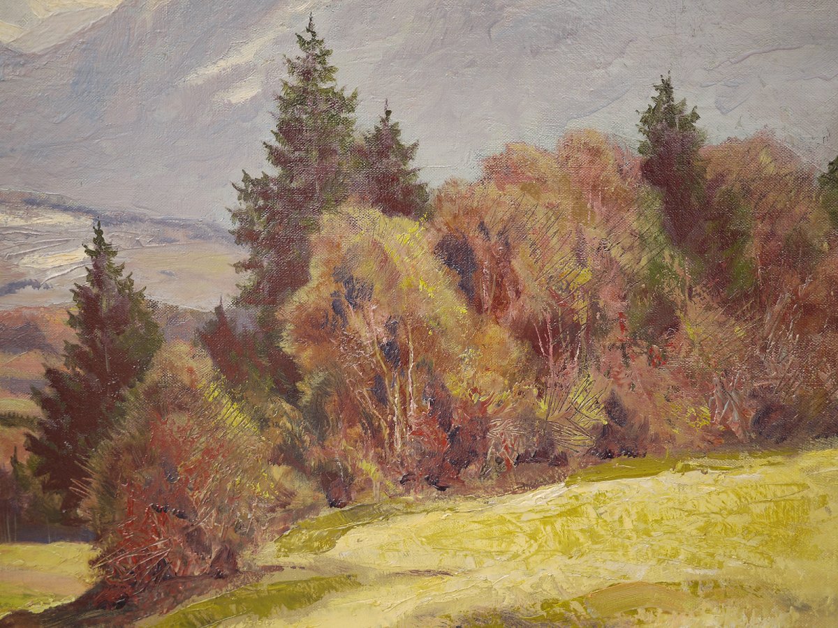 Summer Alpine Landscape - Oil On Canvas -photo-3