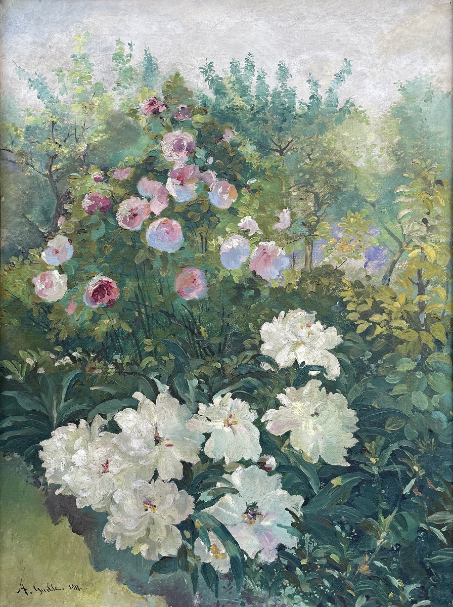 Jardin fleuri - Alexandre Guelle - 1911 - huile sur toile -photo-7