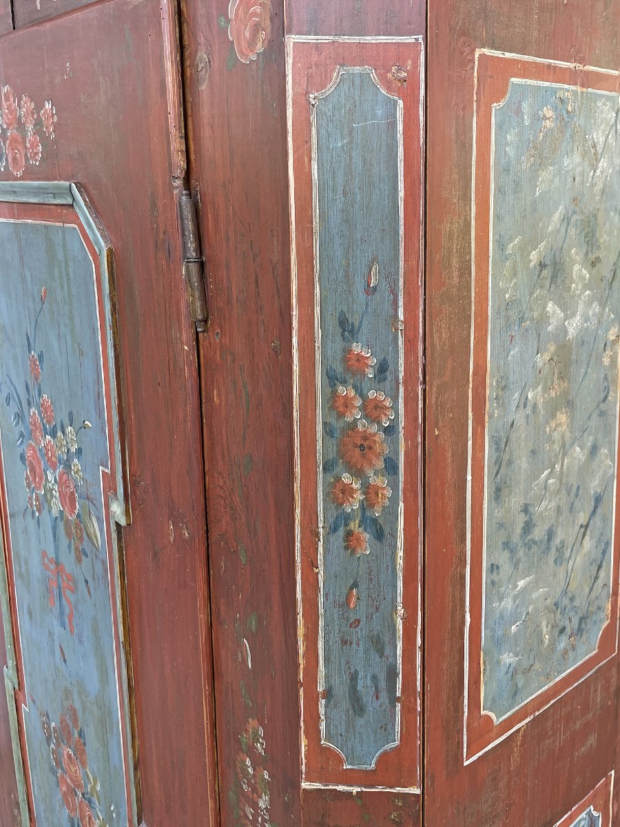 Red Alpine Painted Cabinet With Flowers, Dated 1818  -photo-1